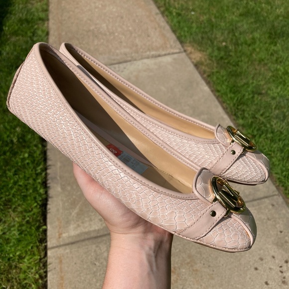 Michael Kors Fulton Pink Leather Snakeskin Ballet Flats Gold Hardware Logo - Picture 12 of 17